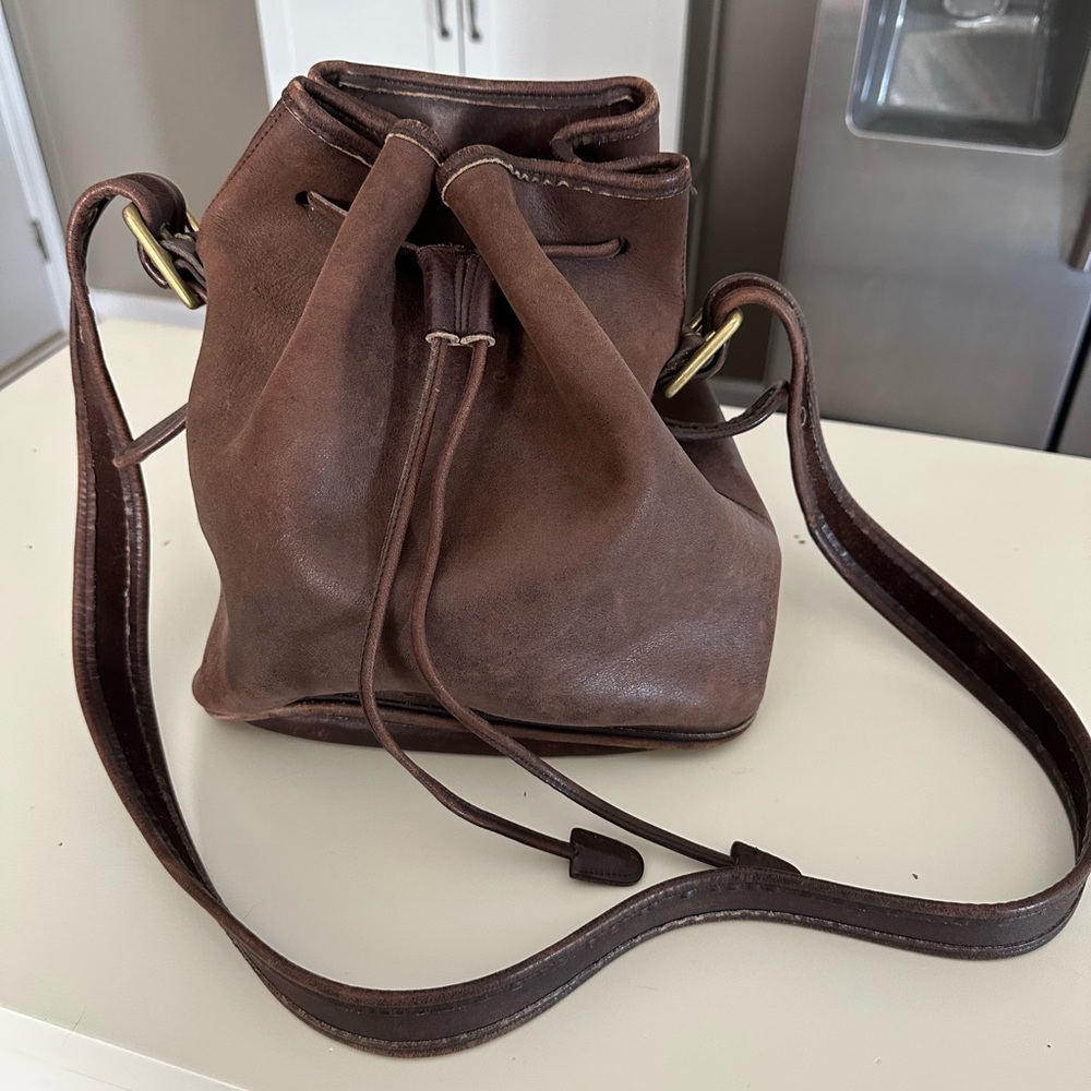Vintage Coach Dark Brown Leather Bucket Shoulder Bag